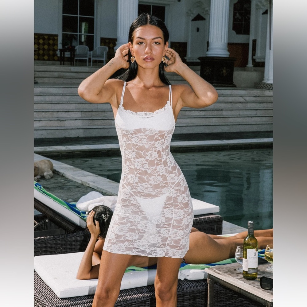 Indah White Lace Mini Dress